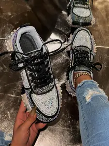 Women's Fashionable Rhinestone Decorated Sneakers, Casual Comfortable Sports Shoes for Daily Wear, Female All-match Round Toe Shoes for Daily Wear