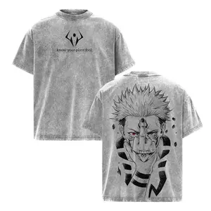 Ryomen Sukuna Jujutsu Kaisen Washed Shirt Anime Oversized Vintage Graphic Tee Heavy Cotton Top Streetwear Menswear JJK Retro Washed Cotton T-Shirt