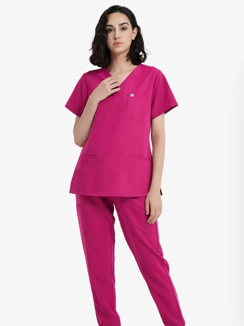 Hot Pink Nursing Scrub Set for Women - Comfortable and Stylish