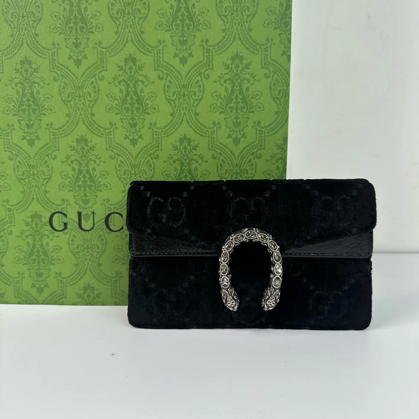 Pre-owned GUCCI Black Velvet LOGO Shoulder Bag TK0357 CC0376
