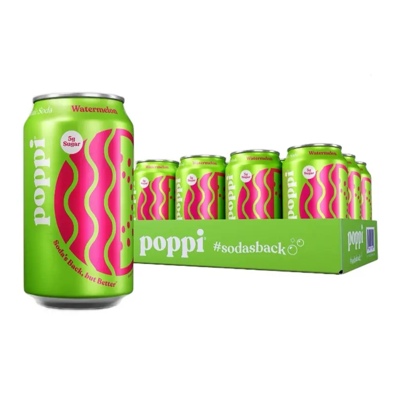 Poppi Watermelon Prebiotic Soda - Infused with Prebiotics, 12 oz Cans, 12-Pack for Parties, Everyday Drinking, Gatherings