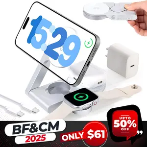 UltraQ 3 in 1 Wireless Charging Station, Ultrathin Foldable Aluminum Alloy Wireless Charger for iPhone 16/15/14/13/12 Series, AirPods Magsafe Charger for iWatch Series