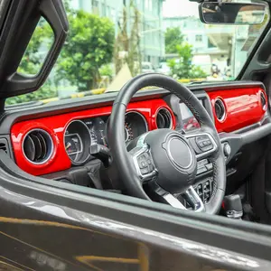 Custom Dashboard Control Console Trim Panel Cover for 2018-2023 Jeep Wrangler JL JLU & Gladiator JT, ABS Material Red Carbonfiber Car Interior Accessory with Detailing Automotive Vehicle