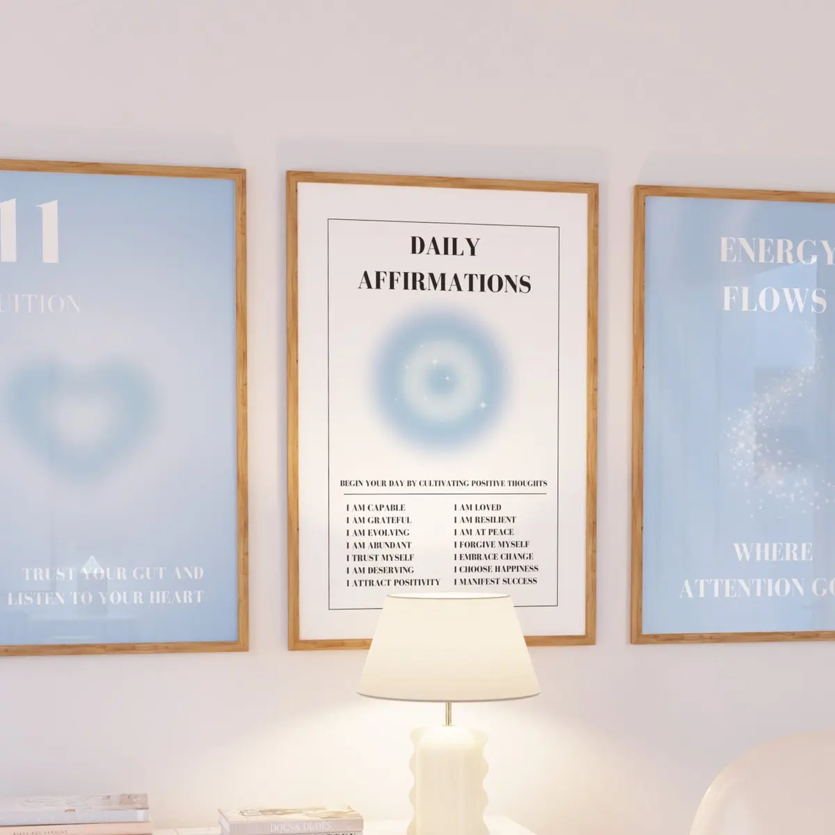 Spiritual Wall Art, Blue Self Love Posters, Angel Number 111, Gradient Poster Set, Blue Angel Aura Poster Set, Set of 3 Affirmation Poster, Room Decor, Unframed