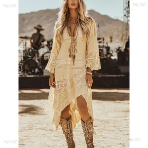 2025 European & American Cross-Border Spring/Autumn Retro Wildflower Ethnic Floral Breathable Casual Long Skirt Dress