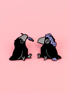 2pcs/set Cute Animal Design Zinc Alloy Brooches, Floral Crow Enamel Durable Metal Pins, Drop Set Pins, Perfect for Backpacks, Briefcases, Clothing Couple Accessories