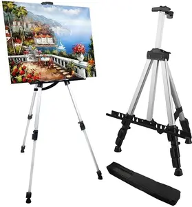 Art Painting Artist Easel Stand Display Sign Aluminum Metal Tripod Adjustable portable Easels for Painting Canvases Height From 17 To 66 Inch,Carry Bag For Table-Top/Floor Drawing and Displaying-White