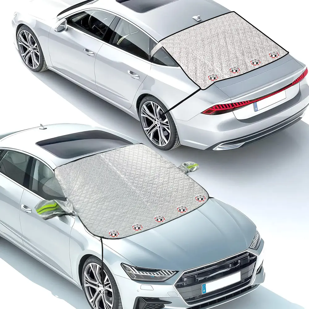 HOMEYA Front & Rear Car Snow Cover Windshield with Magnetic Edge, Winter Windscreen Cover Ice, Frost Snow and Wiper Protector for Car SUVs Vans Trucks and Sedan Stop Scraping