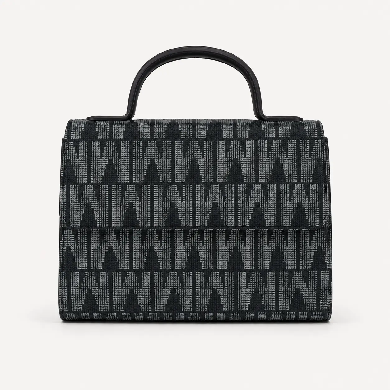 Women's Structured Satchel, 2-Tone Geometric Jacquard Handbag with PU Leather Top Handle for Work & Brunch, 2-Tone Women's Handbags, Black & Charcoal Gray, Business, Elegant, Flap