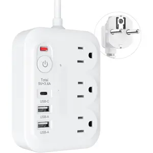 European Travel Plug Adapter with 4FT Extension Cord, (Not for UK)  to European International Plug Adapter Travel Essentials France  Greece