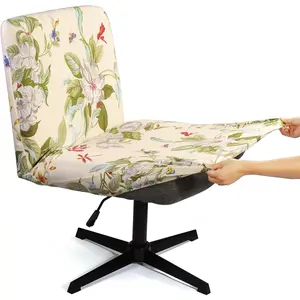 Armless Criss  Office Desk Chair Cover Slipcover,Accent Mid  Wide Swivel Task  Slipper Chair Protector Stretch Removable Without Arms for Accent Chair