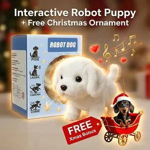 New Realistic Robot Dog Toy, Interactive Fun Electronic Pet for Kids, Walks and Barks, Includes Leash, Cute Dachshund Charm and Free Christmas Ornament, Gift