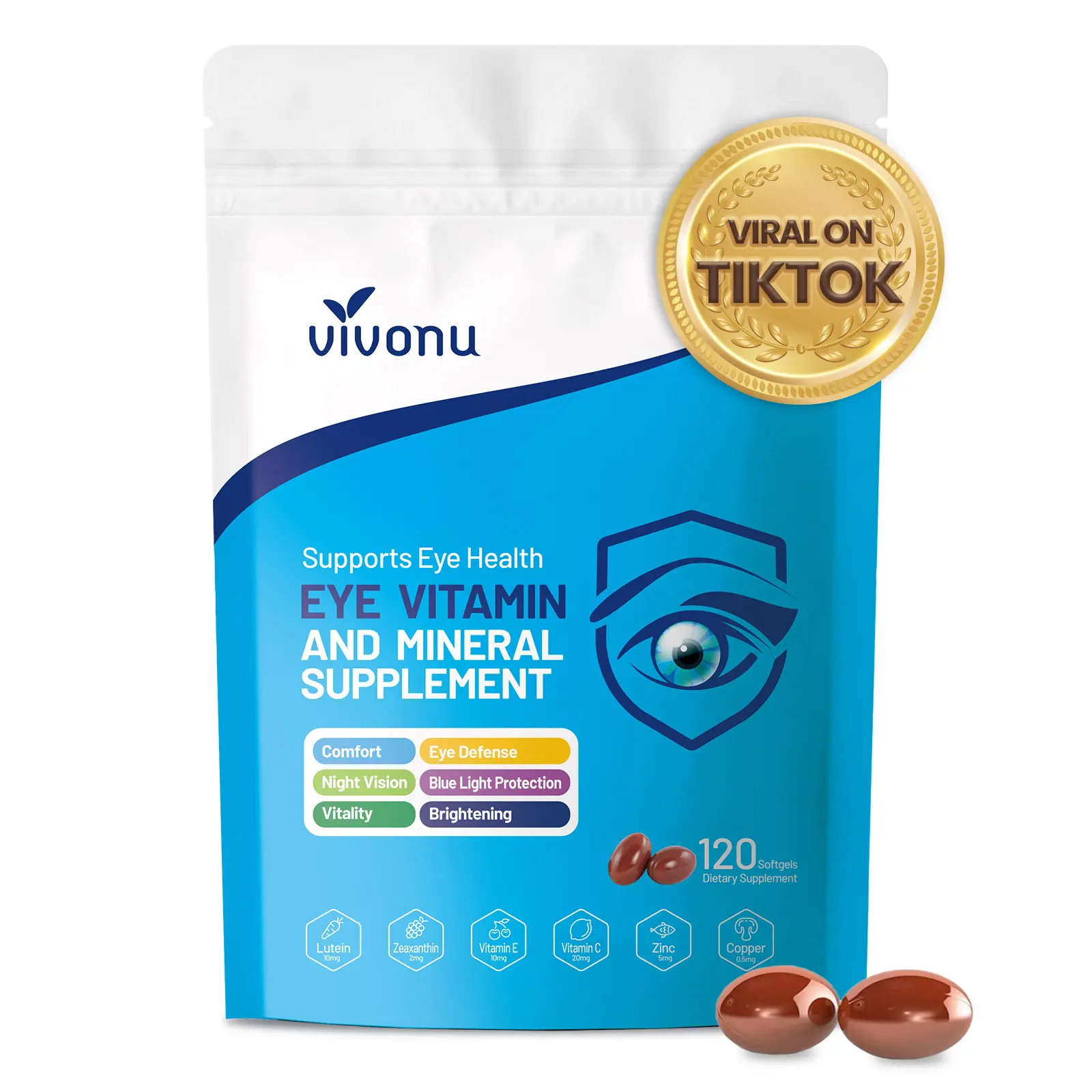 【LAST-CHANCE】VivoNu Protect Your Vision, Lutein Eye Vitamins Supplement for Macular Health & Dry Eyes, Contains Lutein, Zinc, Vitamins C/E & Zeaxanthin, 120pcs
