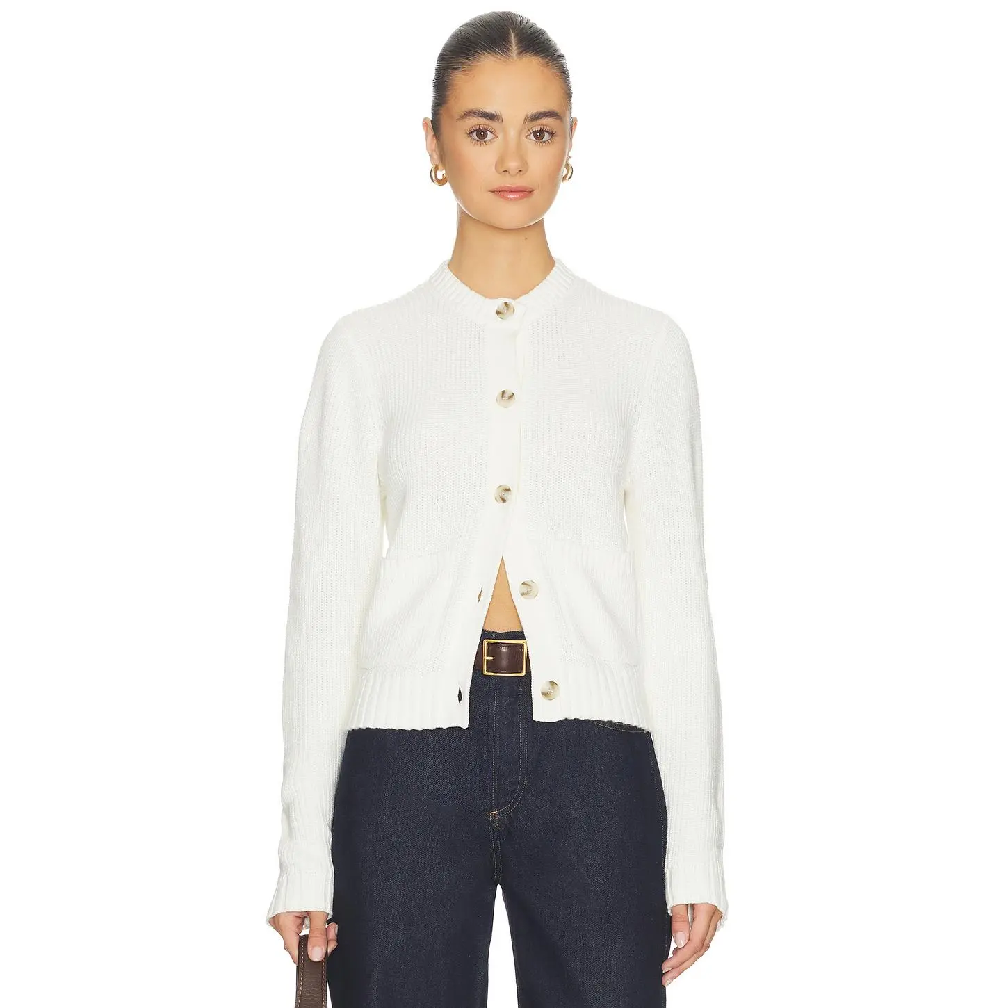 525 America Palmer Crew Neck Cardigan in Chalk