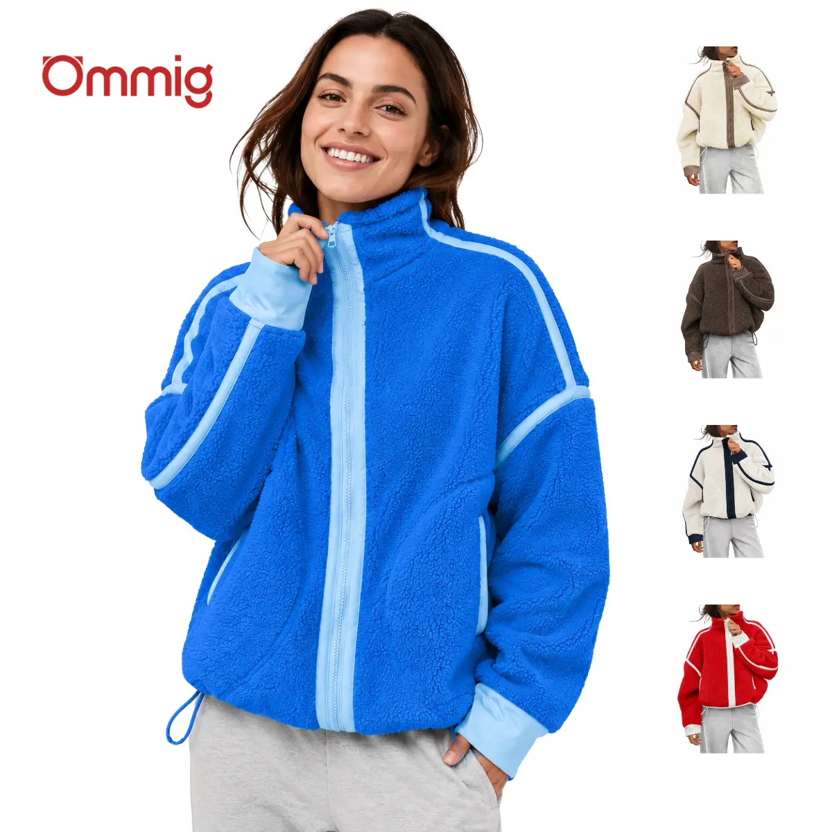 Ommig 2026 Womens Fleece Zip Up Jacket Fuzzy Sherpa Jacket Casual Teddy Coats Fall Winter Outerwear with Pockets