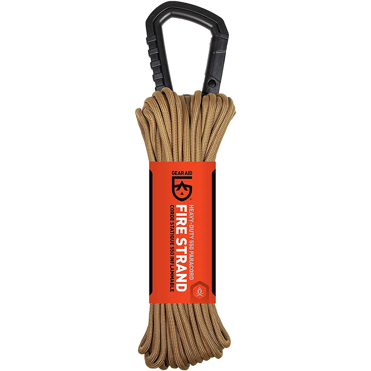 Gear Aid 50 ft. Heavy Duty Fire Strand 550 Paracord with Carabiner - Coyote