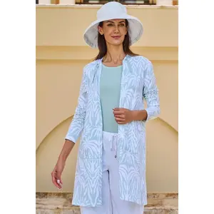 Women's Cabana Long Zip-Up Hoodie | Misty Aqua American Palm