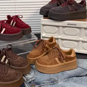 Angola Fall Winter New Colorblock Retro German Training Shoes, Women's Matte Leather Platform Sneakers, Casual Sport Thick Sole