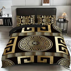 3-Piece Set Large European Round Duvet Cover, Includes 1 Duvet Cover and 2 Pillowcases, High-Definition Print, 100% Polyester Fabric, Soft Light Beige, Suitable for Bedroom, Guest Room, Travel, and Camping - Spring Summer New Retro Geometric Pattern Beddi