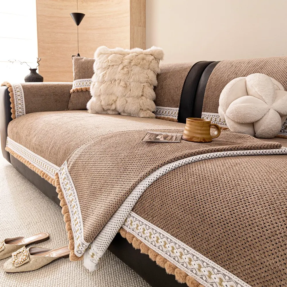 Fashion Vintage Chenille Sofa Cover, Anti-Slip, Scratch-Resistant, Dustproof, Pet-Friendly, for 1-4 Seater Sofas