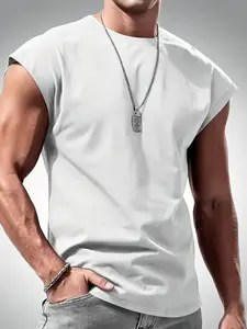 Summer New Men's Sleeveless T-Shirt, Youth Casual Loose Solid Plain Thin Tank Top, Sports Underwear Vest, Comfortable and Stylish, Casual Stylish Tee