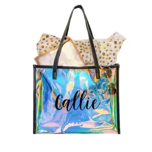 Personalized Holographic Beach Bag: Young Woman Gift, Tween Gift Idea, Easter Tote Bag for Daughter, Cheer Bag