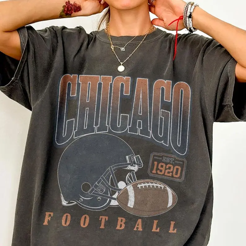 Chicago Football Vintage 90s Comfort Colors Shirt, Football Mascot Tee, Retro Chicago Football Apparel