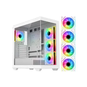 DIYPC ARGB-N6-W White Dual USB3.0/ 1 xType C Tempered Glass ATX Gaming Computer Case w/ Dual Tempered Glass Panel and 4 x ARGB PWM Fans (Pre-Installed). Support  BTF Back Plug MB