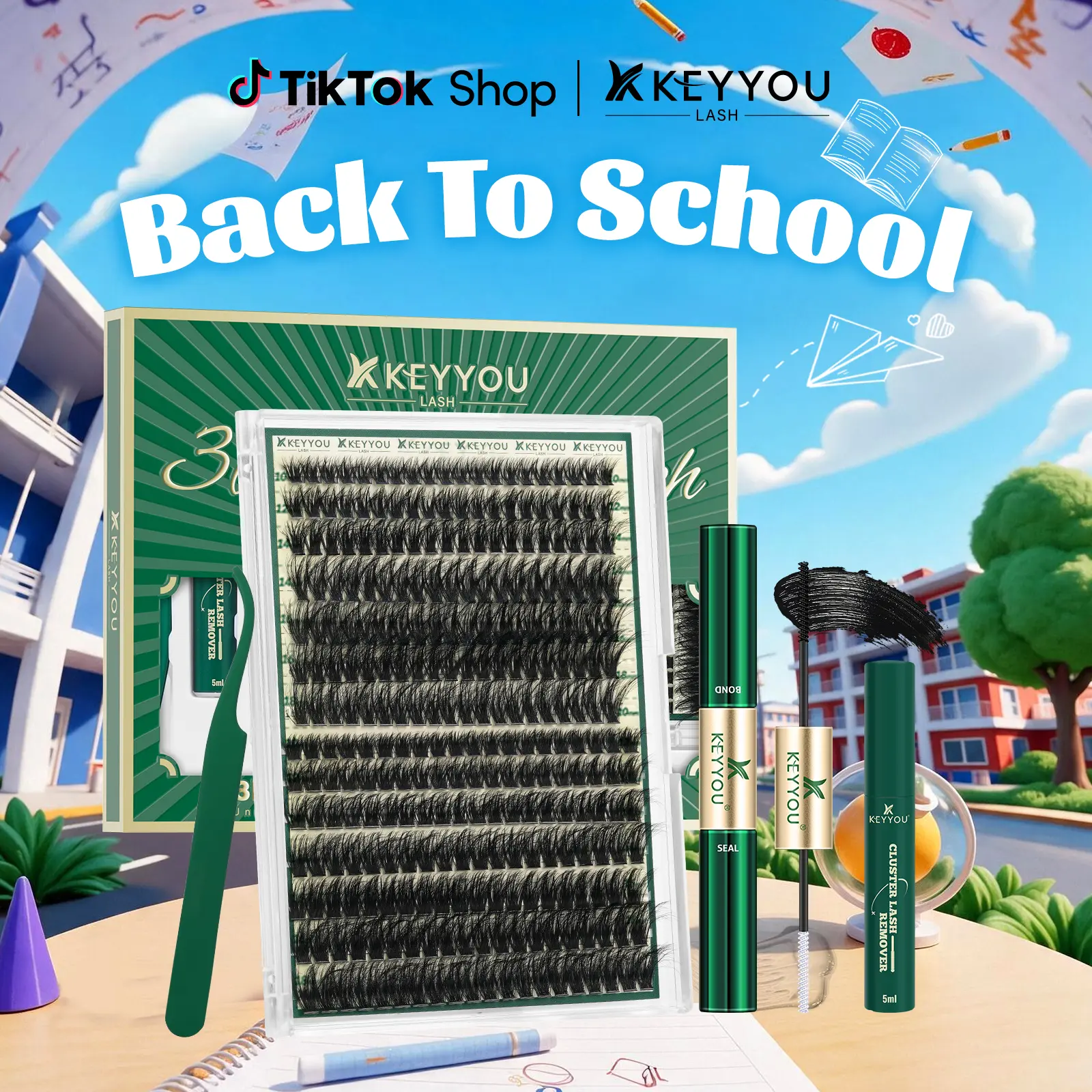 KEYYOU 3D Effect Eyelash Clusters Kit 280pcs 80D100D D Curl Individual Lashes Kit Wispy Lashes Volume Cluster Lashes Kit Natural Soft #BackToSchool