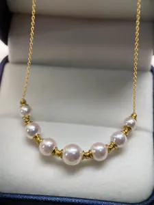 Elegant Seawater Akoya Sakura Pink Pearl Smile Necklace 5.2-8mm