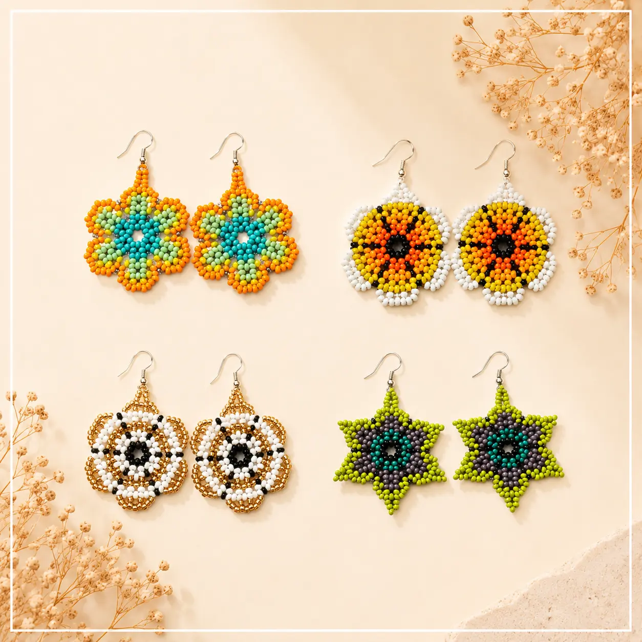 BEADED FLORAL EARRINGS