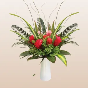 Message in a Bottle Tropical Bqt - Floral Arrangement with Red and Pink Flowers for Romantic Gifts
