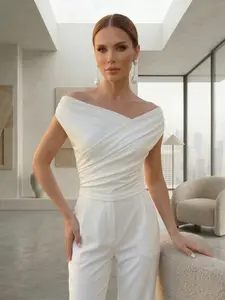 Elegant Cross V-Neck Sleeveless Top Blouse, French Style, Elastic Slim Fit, Conceals Belly, Daily Wear, Commuting, Dating