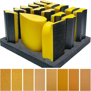 56 count Hand Sander Blocking Kit- 16 count Hand Sanding Block Set + 40 Sheet Hook & Loop Sandpaper Kit - Interchangeable Assorted Convex & Concave Shapes for Moldings, Baseboards, Woodworking