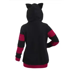 Women's cat ear hoodie jacket, double-colored sweatshirt, cute and comfortable, animal-inspired coat for autumn and winter