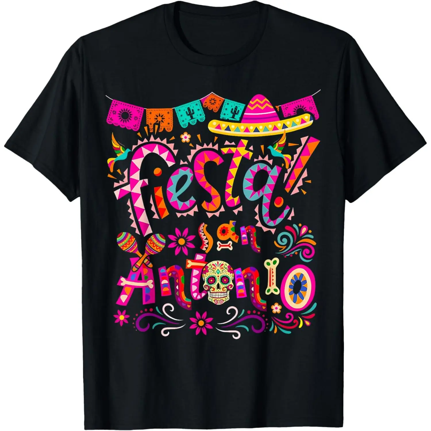 Women's 100% Cotton Short-Sleeve Vintage Graphic Top, Fiesta Squad San Antonio Texas Cinco De Mayo Everyday T-Shirt