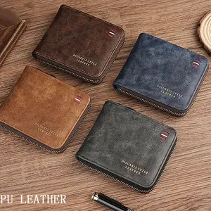 Men Retro Multifunctional Bifold Wallet PU Leather Multi-Card Zipper High-Capacity Money Clip ID Window Minimalist Front Pocket Design For Notes Coins And Card Purse Pocket Wallet Gift For Men