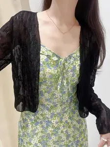 Women's Lace Sun Protection Shrug, Summer Outerwear, Short Sleeve Cover-Up, Lightweight Air-Conditioning Vest, Thin Jacket