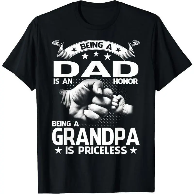 Men's 100% Cotton Round Neck T-Shirt - Distressed Streetwear, Sporty Chic Casual Top with "Being A Dad Is An Honor Being A Grandpa Is Priceless" Graphic for Daily & Club Wear