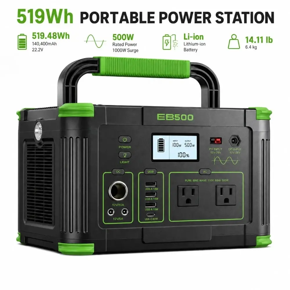 500W 519Wh Portable Power Station Solar Charger Generator Supply Home Camping 500W 519Wh Portable Power Station Solar Charger Generator Supply Home Camping