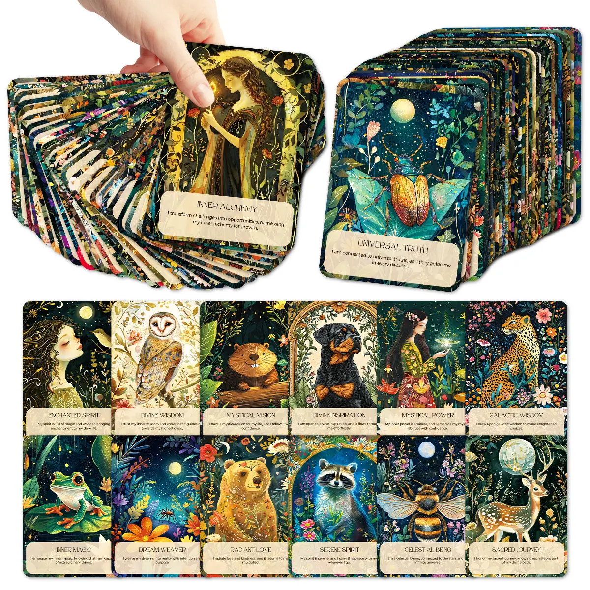 50pcs Vintage Midnight wildlife Encouragement Cards, Inspirational Card, Encouraging Messages, Positive Affirmation Kindness Cards, Motivational Quotes Card, Gift Idea for Friends, Family and Colleague, Complete Set, Greeting Card, Custom Message Card