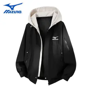 Mizuno Hooded Bomber Jacket - Detachable Hood Zip-Up Windbreaker for Streetwear, Casual Outings & Baseball Events