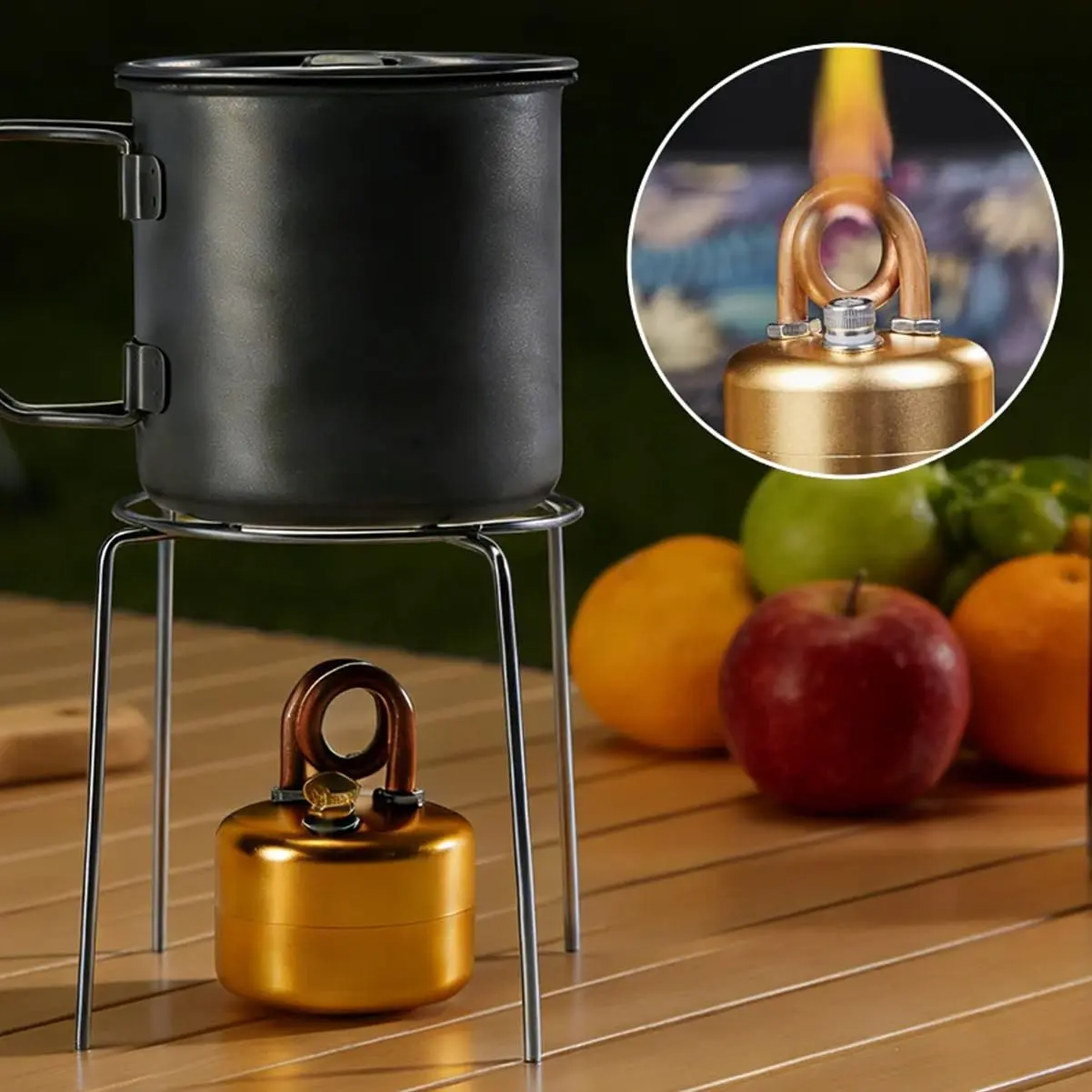 Alcohol Camping Stove 4 in 1 Set Gold Stove Storage Bag Bottles & Wind Deflector Compact Stainless Steel & Aluminum Vaporizer Burner Lightweight Fast-Heating Cooker Backpacking Hiking & Small Outdoor Camping Cooking Supplies Picnic Tool Gift