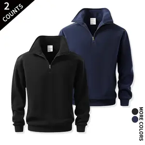Pack of 2 premium warm fleece quarter zip sweatshirts/pullovers with half-zip collars—ideal for gym, hiking, weekend picnics, daily errands, and everyday wear.