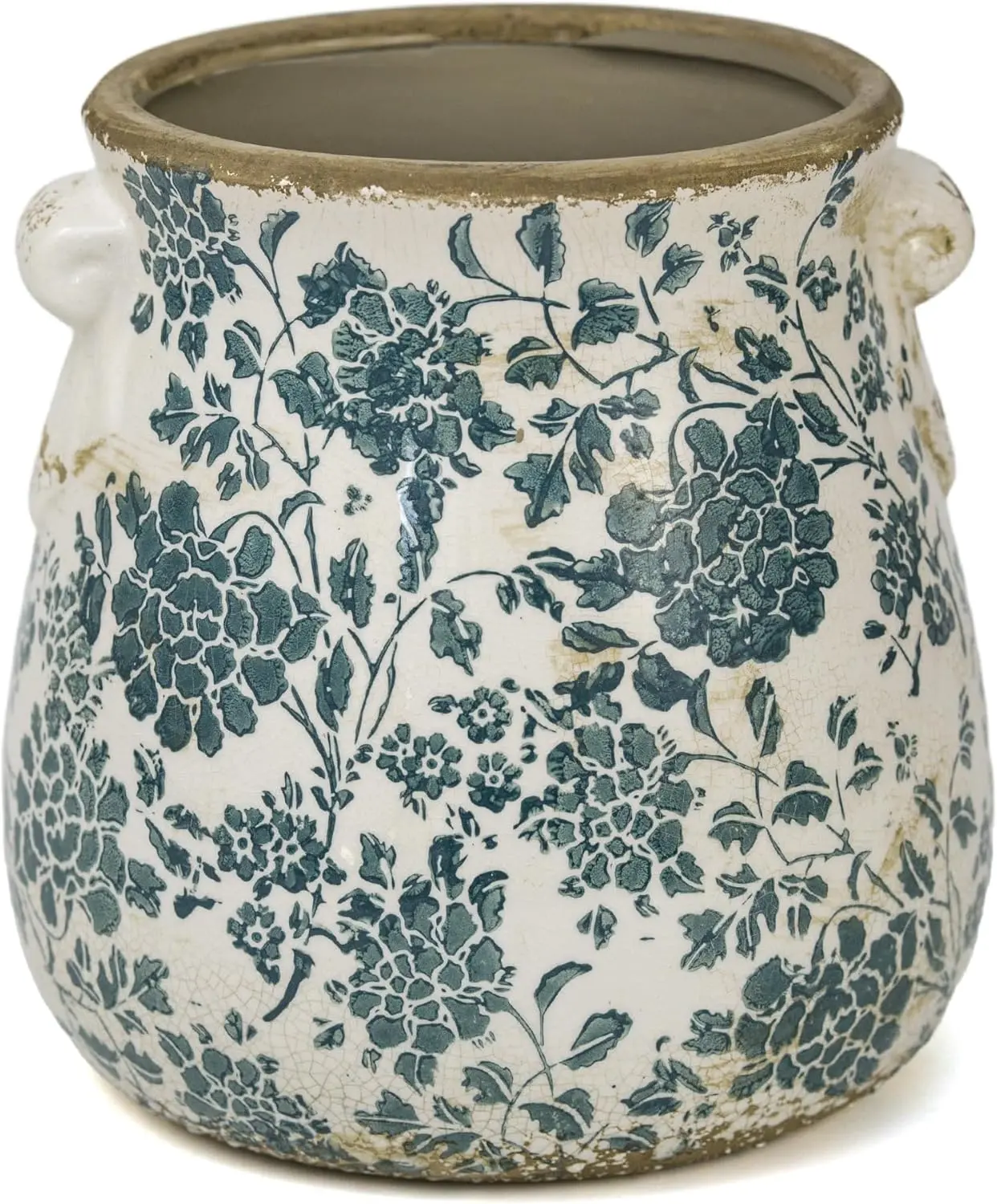 Teal Ceramic Pot for Planter,  Flower Pot with Drainage Holes, 6.3 inch Ice Crack Glazed Indoor Planters Pot with Handle (Cyan)