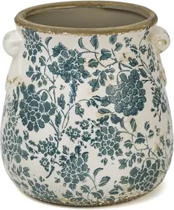 Teal Ceramic Pot for Planter,  Flower Pot with Drainage Holes, 6.3 inch Ice Crack Glazed Indoor Planters Pot with Handle (Cyan)