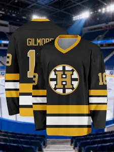 Happy Gilmore Classic Black Hockey Jersey, Boston #18 Retro-Print Men's Hockey Top Athletic Apparel Quick-Dry Breathable Ideal for Athletic Training Wear Athletic Shirt