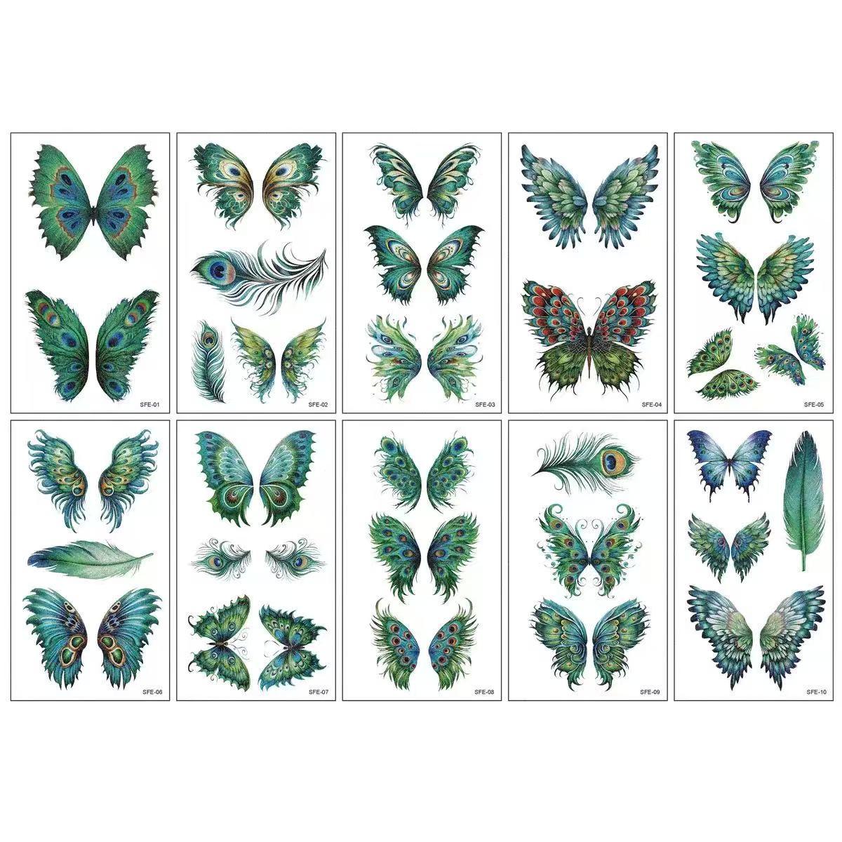 50-Pack Glitter Butterfly Temporary Tattoos: High-Quality, Realistic-Looking Colorful Face, Arm, and Collarbone Tattoos