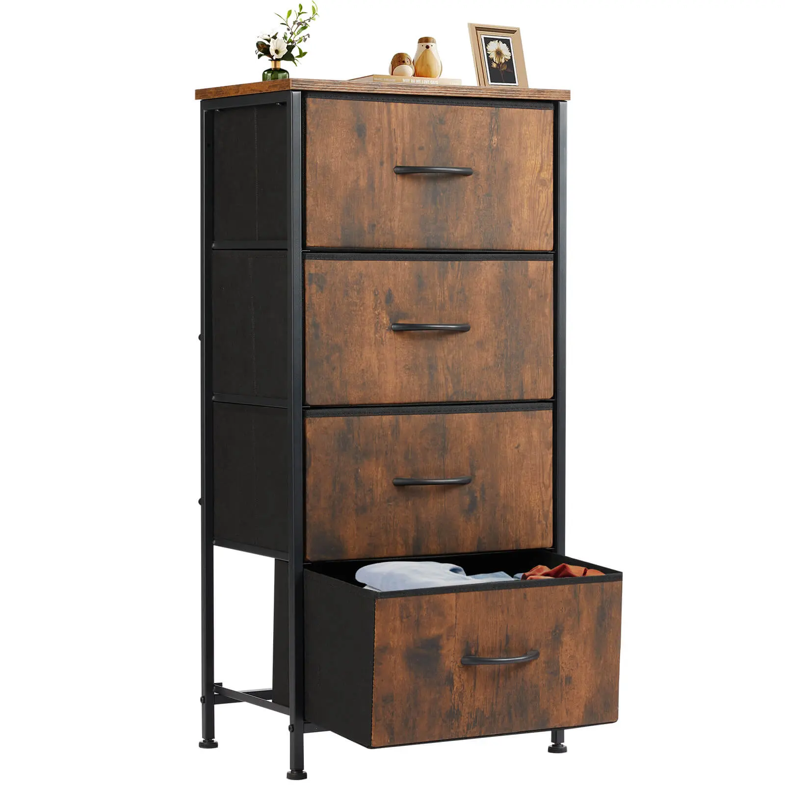 Sturdy 4-Drawer Fabric Dresser for Bedroom - Metal Frame, Wooden Top, Apartment Furniture, Fabric Storage Cabinet, Organizer for Bedroom, Nursery, Easy Assembly, Fabric Storage Cabinets