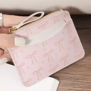 Cute Bow Pattern Slim Wallet for Women, Lightweight Multi Slot Card Holder Purse, Glossy Mini Card Bag, Stylish Everyday Wallet for Daily Use, Shopping, Travel & Work Essentials summerwins